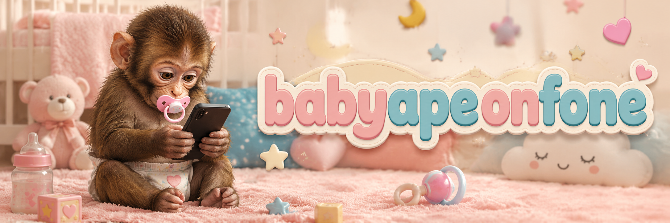 babyapeonfone nursery banner with the baby ape glued to a phone